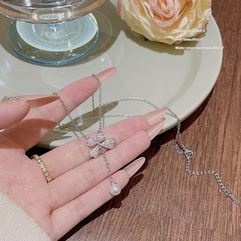 Korean And Japanese New Style Sweet Zircon Petal Necklace Summer Women'S High-End Pendant Choker Niche Design Clavicle Chain - Image 1